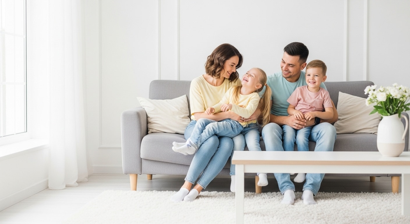 Happy family enjoying their beautiful home